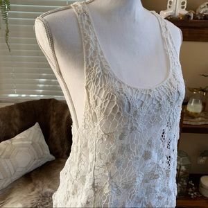 💚 2/$10 White Floral Lace See-through Tank Top Festival Country Boho